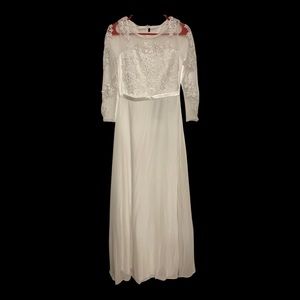 Ever Pretty Fashion Floral Lace Print Long Sleeve Wedding Dress white size 4